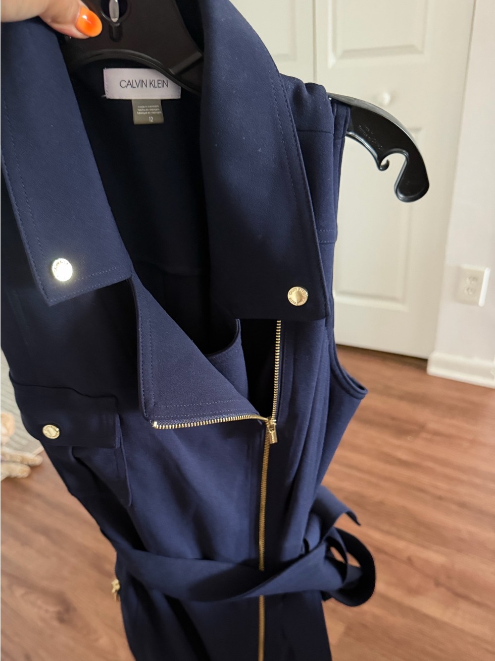 Calvin Klein Navy Sleeveless Trench Dress with Gold Hardware
